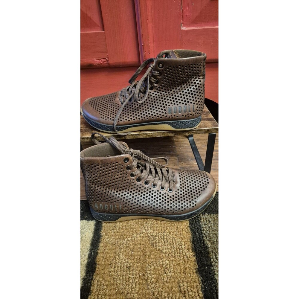 NEW NOBULL Womens 6 High Top Leather Trainer Brown Perforated Athletic Gym Shoe